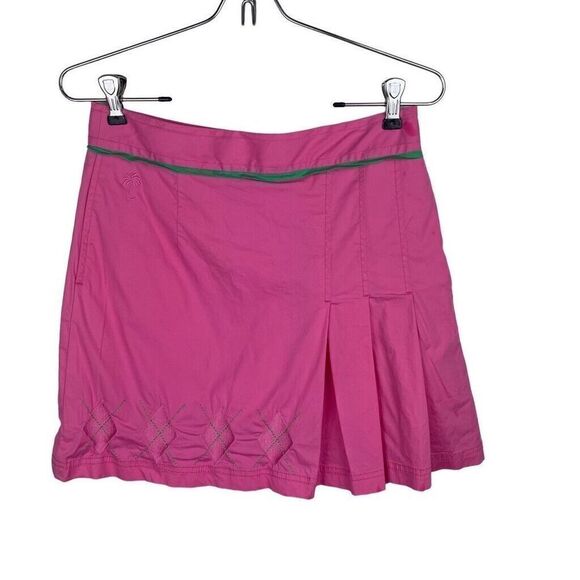 Lilly Pulitzer Vintage Y2K Pink Green Argyle Pleated Skort Golf Cotton Sz‎ 2 / S - Picture 1 of 9